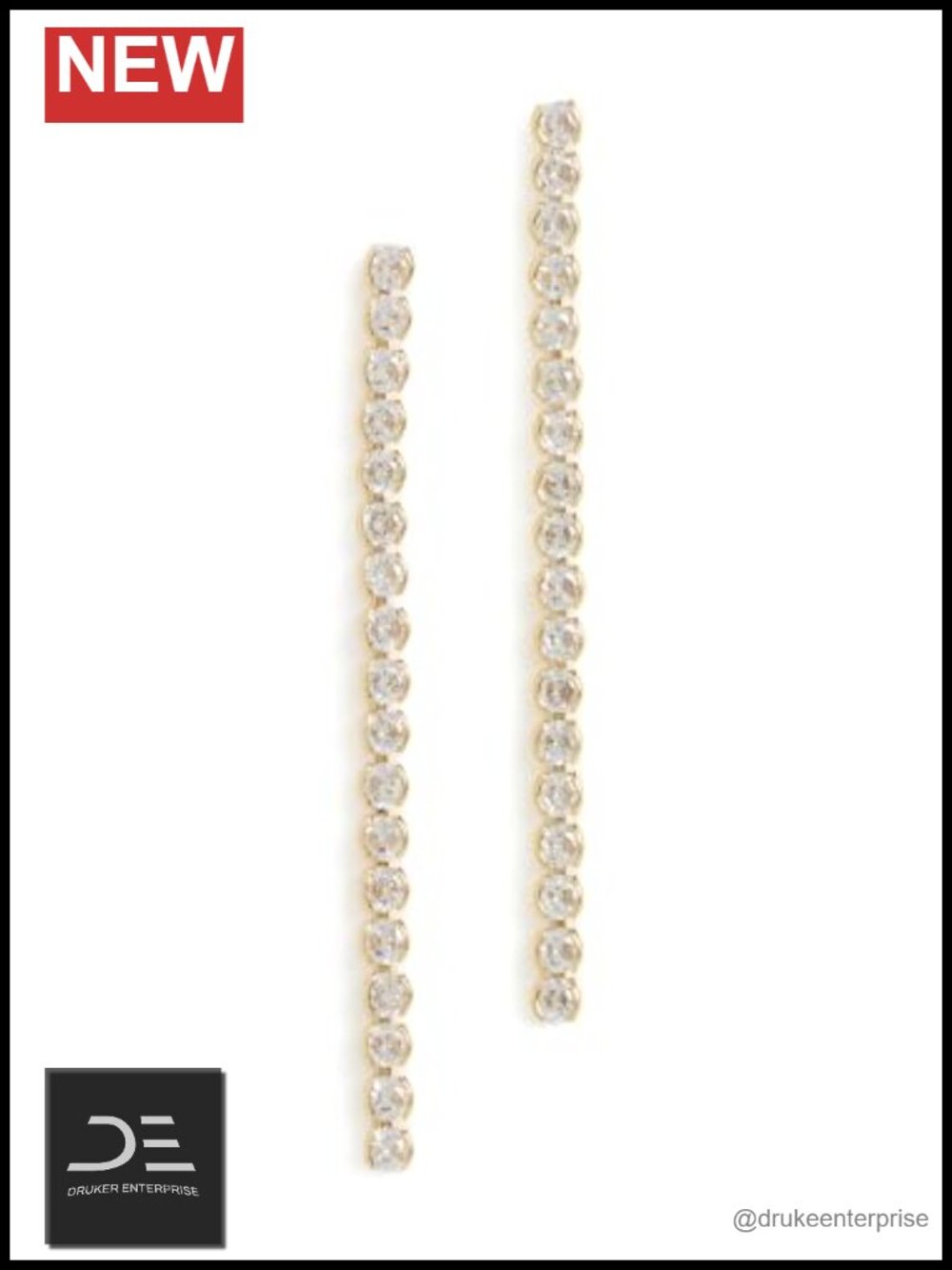 Long Bezel Drop Earrings Metal Post Closure Crystal Accents